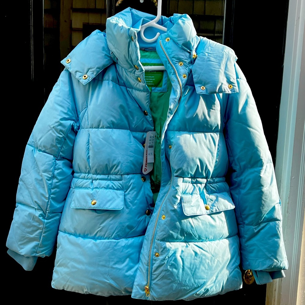 Gorgeous sky blue warm puffer jacket from J Crew NWT!! Petite medium